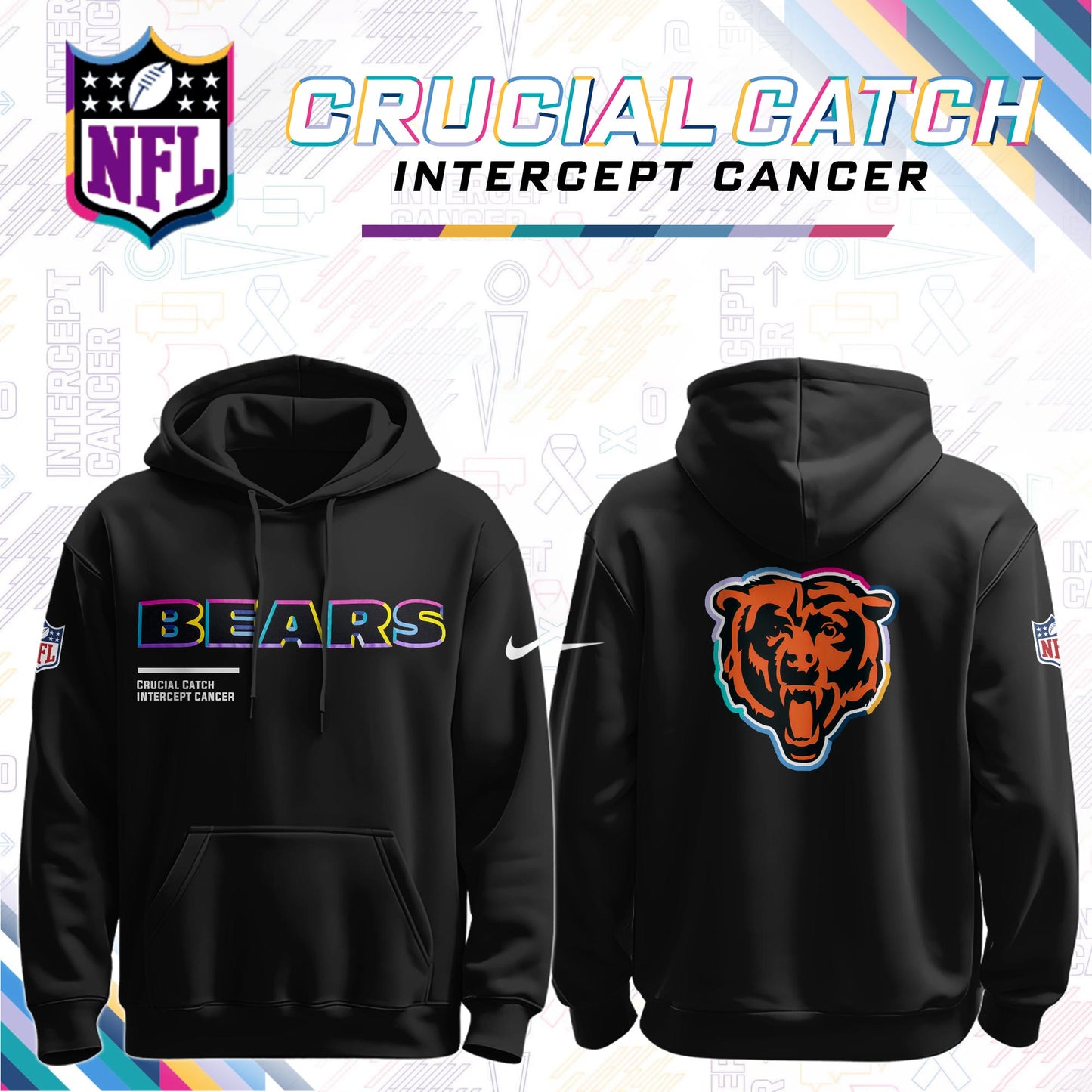 Men's Black Chicago Bears 2026 Crucial Catch Sideline Standard Issue Dri-FIT Pullover Hoodie