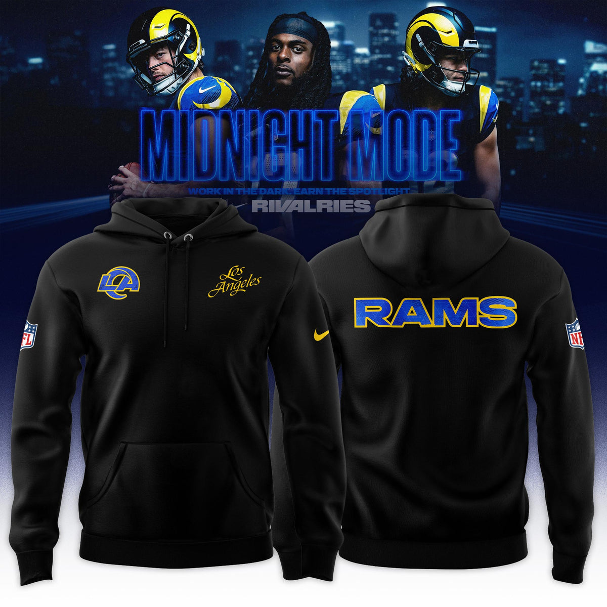 Los Angeles Rams Midnight Blue 2025 Rivalries Special Hoodie - Black