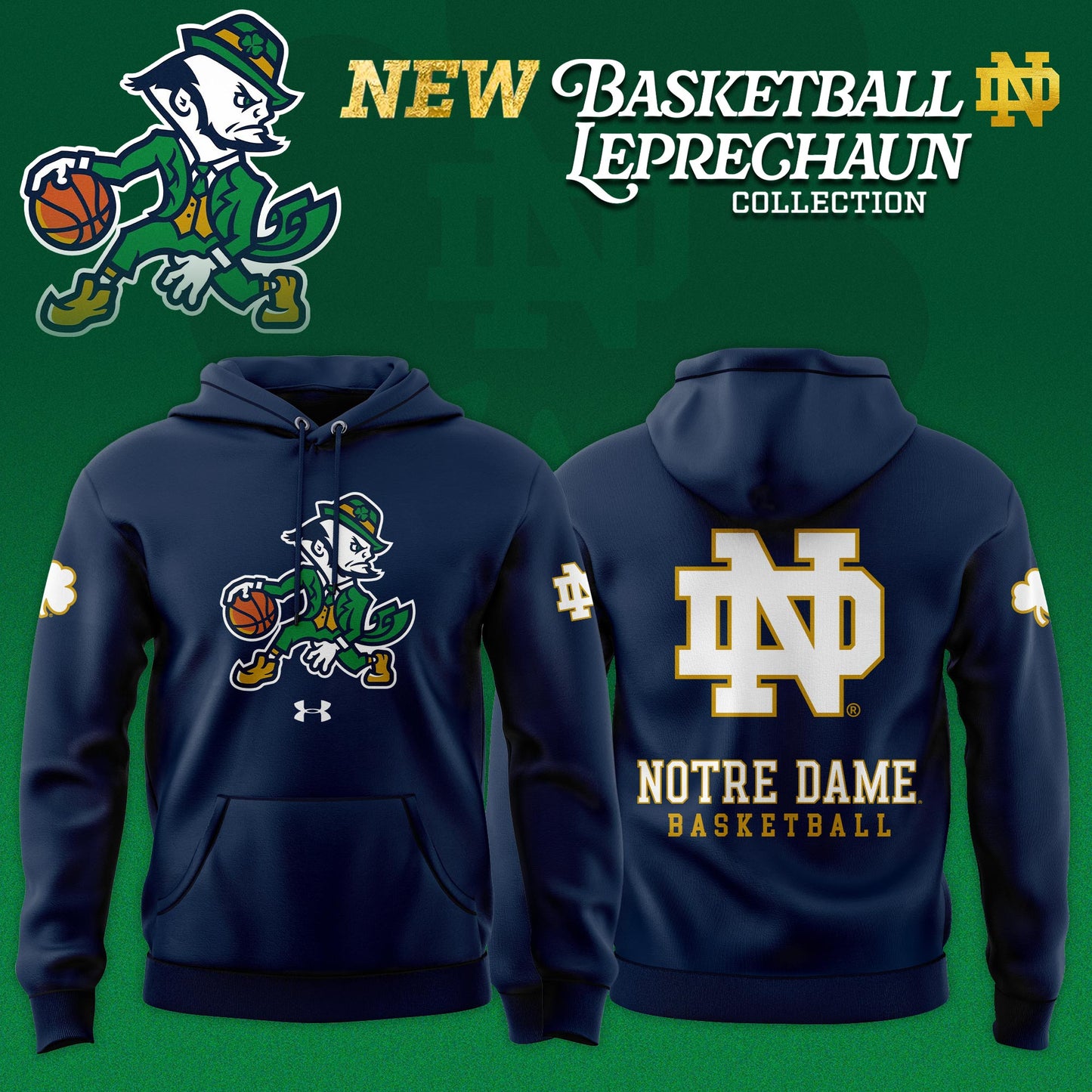 Notre Dame Fighting Irish Basketball Leprechaun Limited Editions Hoodie - Navy