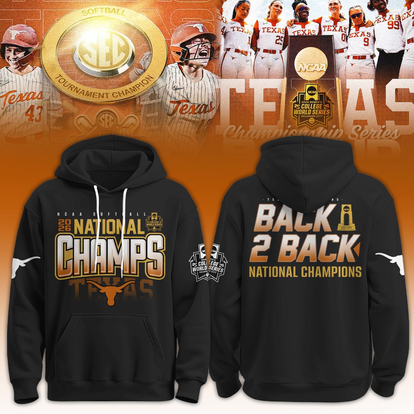 Texas Longhorns SoftBall Championship 2026 Women’s College World Series Hoodie