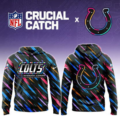 Men's Black Indianapolis Colts 2026 Crucial Catch Sideline Standard Issue Dri-FIT Pullover Hoodie