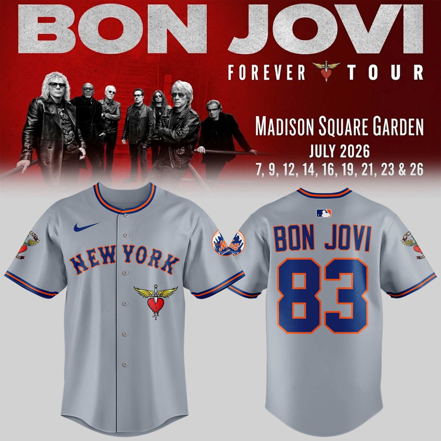 Bon Jovi Forever Tour 2026 Limited Edition Jersey Rock Band Merchandise