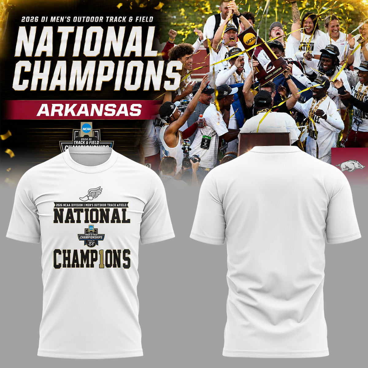 Razorbacks 2026 D1 Men's Outdoor Track & Field National Champions Shirt | PF41