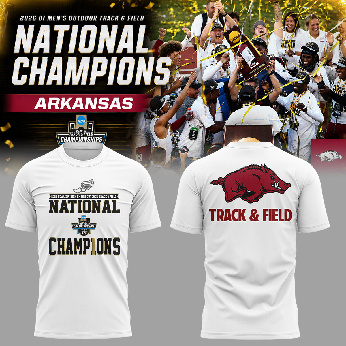 Razorbacks 2026 D1 Men's Outdoor Track & Field National Champions Shirt | NB10