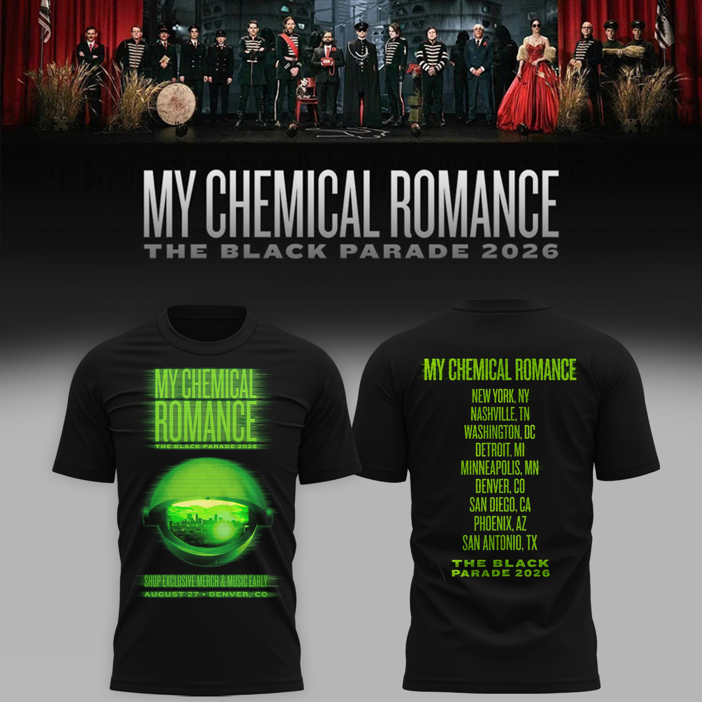 Limited Edition MCR Long Live The Black Parade Tour US 2026 At Denver Tshirt | LL47