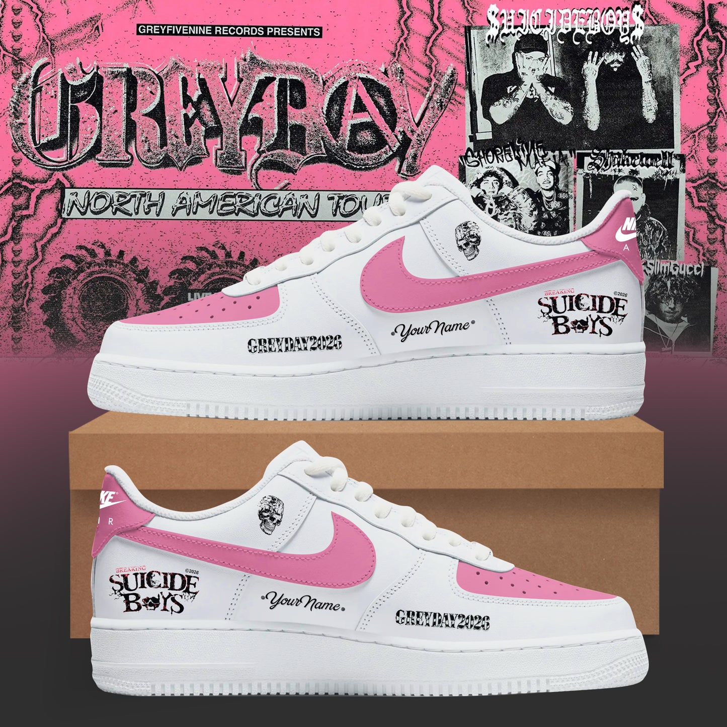 "G59" - SuicideBoyS Customize AF1 Sneakers, Grey Day Tour 2026 Merch | LE36
