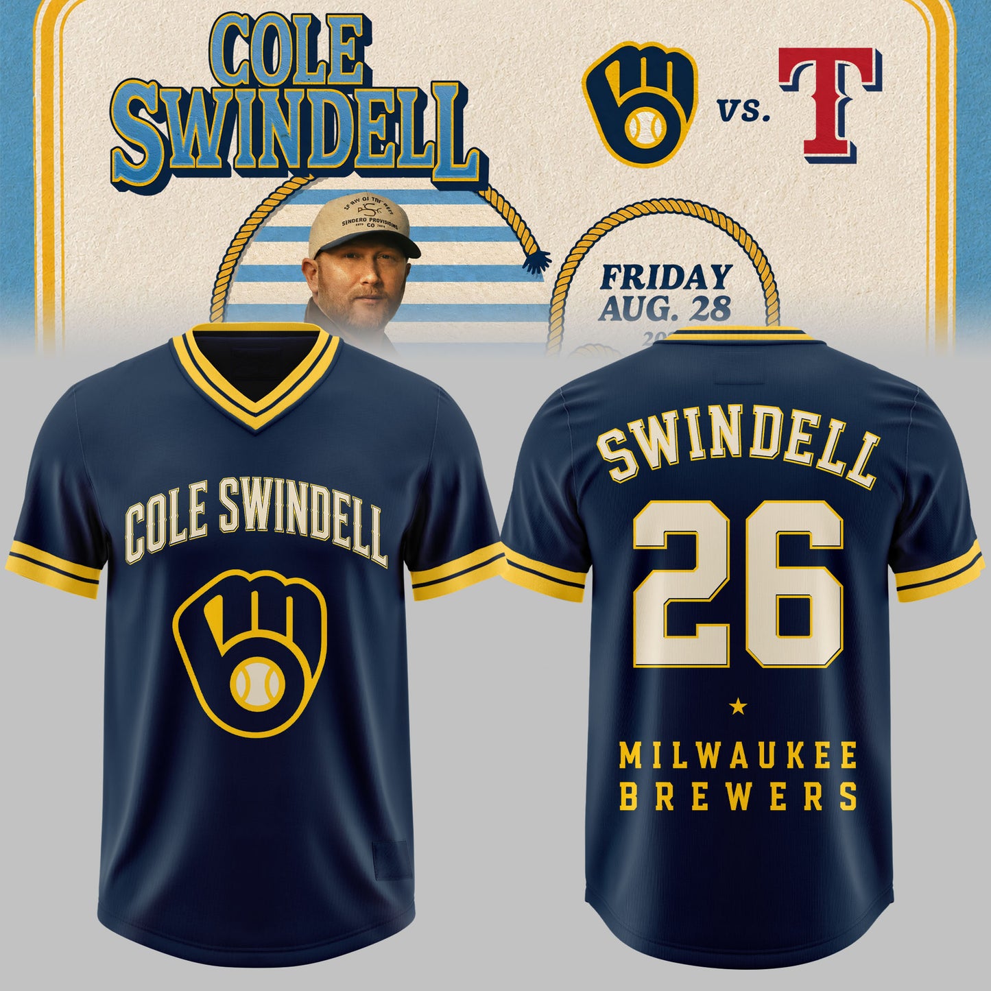 Cole Swindell x Milwaukee Brewers 3D All-Over Print Football Jersey V1