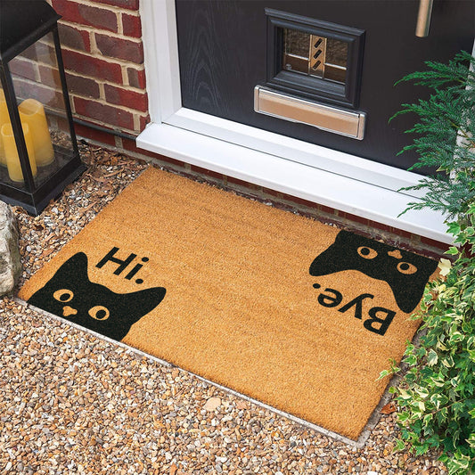 Hi Bye Cat Doormat: Personalized Coconut Welcome Mat
