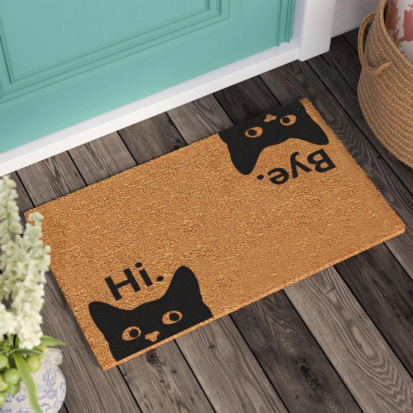 Hi Bye Cat Doormat: Personalized Coconut Welcome Mat