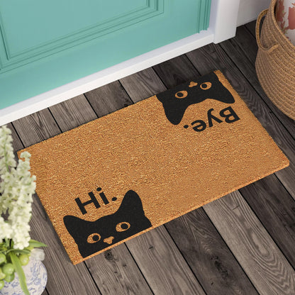 Hi Bye Cat Doormat: Personalized Coconut Welcome Mat