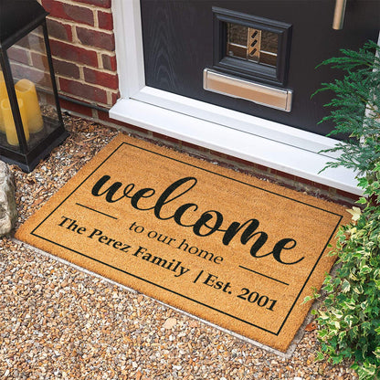 Personalized Coconut Doormat: Welcome Home, Last Name Gift