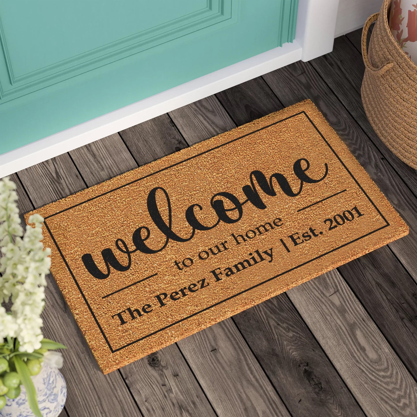 Personalized Coconut Doormat: Welcome Home, Last Name Gift