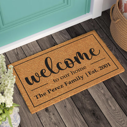 Personalized Coconut Doormat: Welcome Home, Last Name Gift