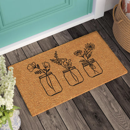 Flowers in Jars Doormat: Personalized Coconut Coir Welcome Mat