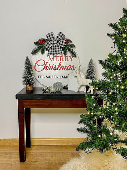 Personalized christmas family name sign, Wood name hanger, Christmas front door wreath, Last name christmas wreath, Christmas door decor