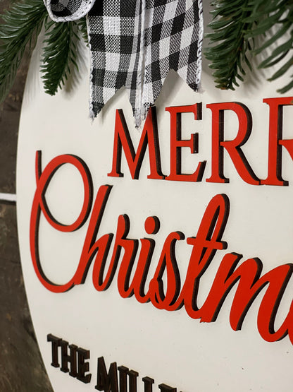 Personalized christmas family name sign, Wood name hanger, Christmas front door wreath, Last name christmas wreath, Christmas door decor