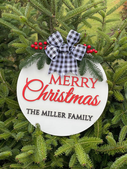 Personalized christmas family name sign, Wood name hanger, Christmas front door wreath, Last name christmas wreath, Christmas door decor
