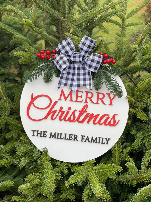Personalized christmas family name sign, Wood name hanger, Christmas front door wreath, Last name christmas wreath, Christmas door decor