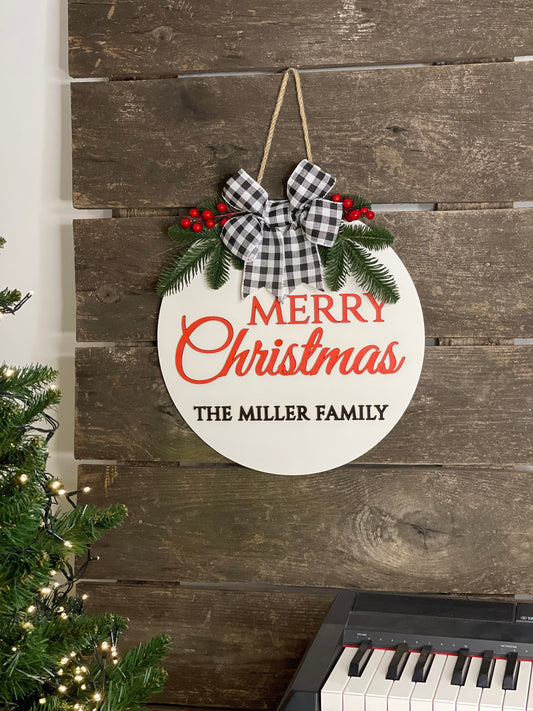 Personalized christmas family name sign, Wood name sign, Christmas front door sign, Last name christmas wreath, Christmas door decor sign
