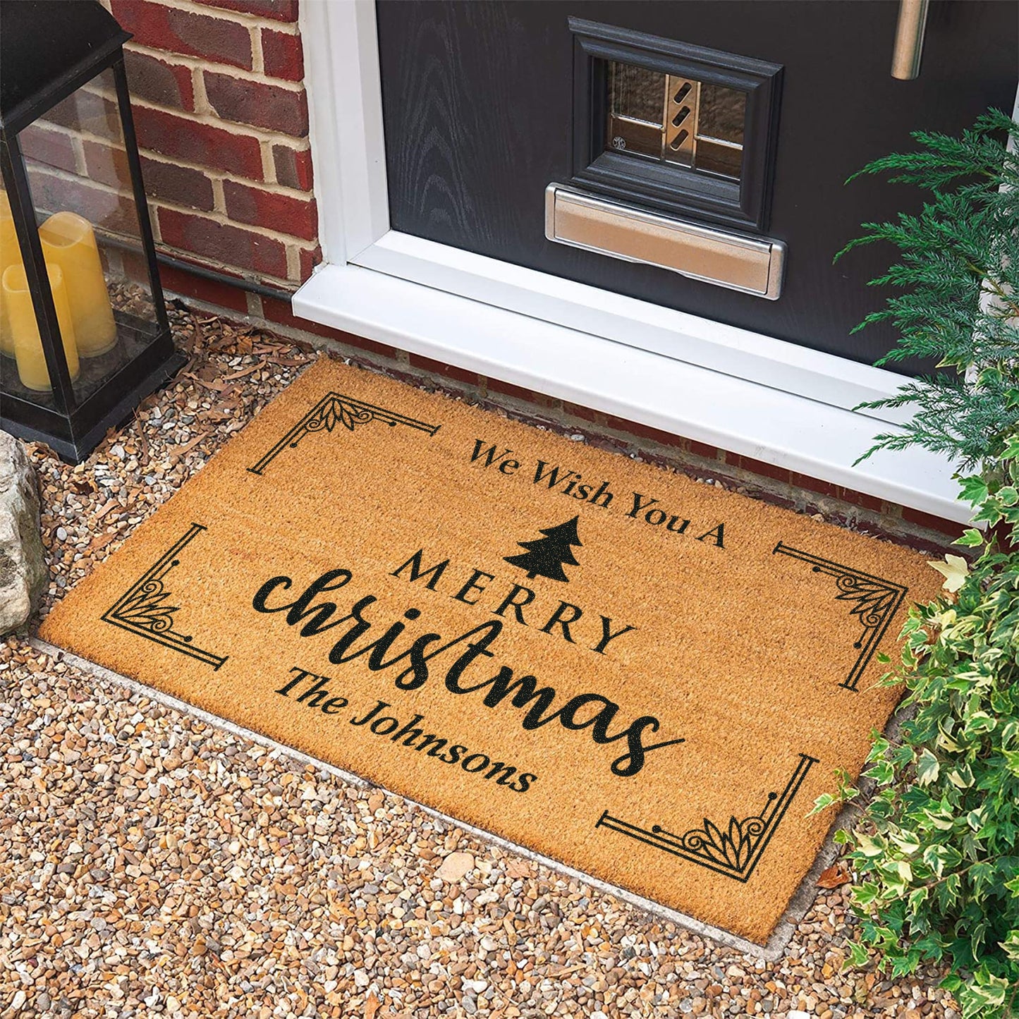 Personalized Merry Christmas Doormat: Coconut Fiber Welcome Mat