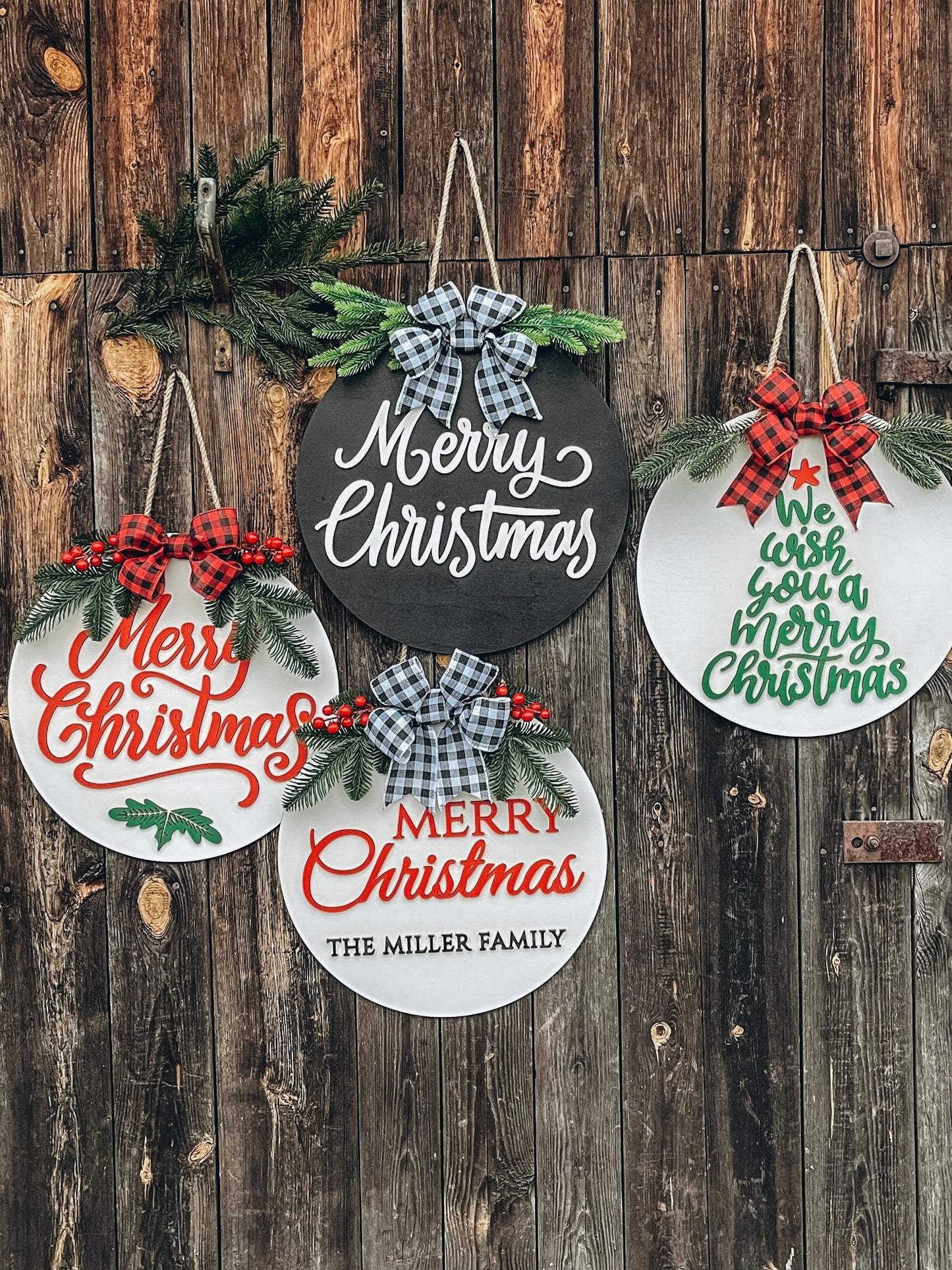 Personalized christmas family name sign, Wood name hanger, Christmas front door wreath, Last name christmas wreath, Christmas door decor