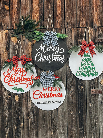 Personalized christmas family name sign, Wood name hanger, Christmas front door wreath, Last name christmas wreath, Christmas door decor
