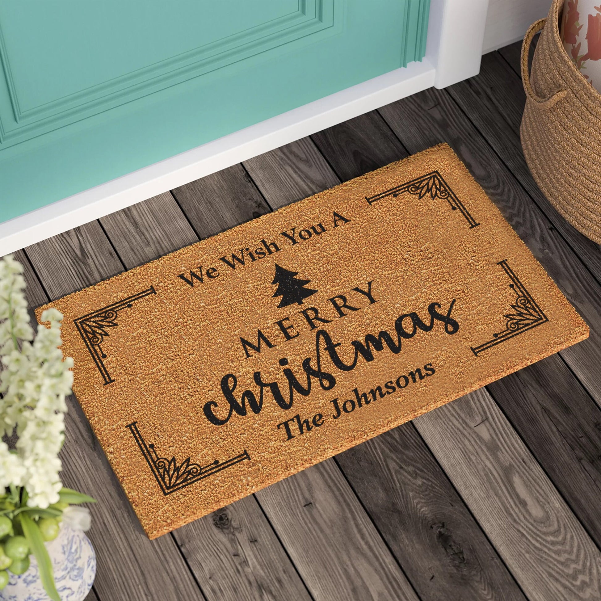 Personalized Merry Christmas Doormat: Coconut Fiber Welcome Mat
