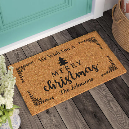 Personalized Merry Christmas Doormat: Coconut Fiber Welcome Mat