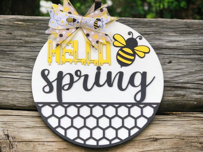 Spring front door sign| Bee front door sign|Personalized sign|Hello Spring|Home decor|Spring decor|Home sweet home|Hello Spring Door sign