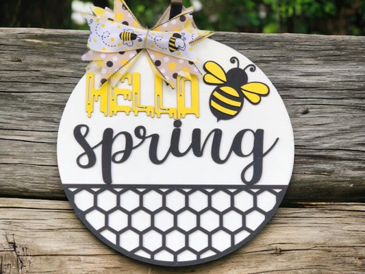 Spring front door sign| Bee front door sign|Personalized sign|Hello Spring|Home decor|Spring decor|Home sweet home|Hello Spring Door sign