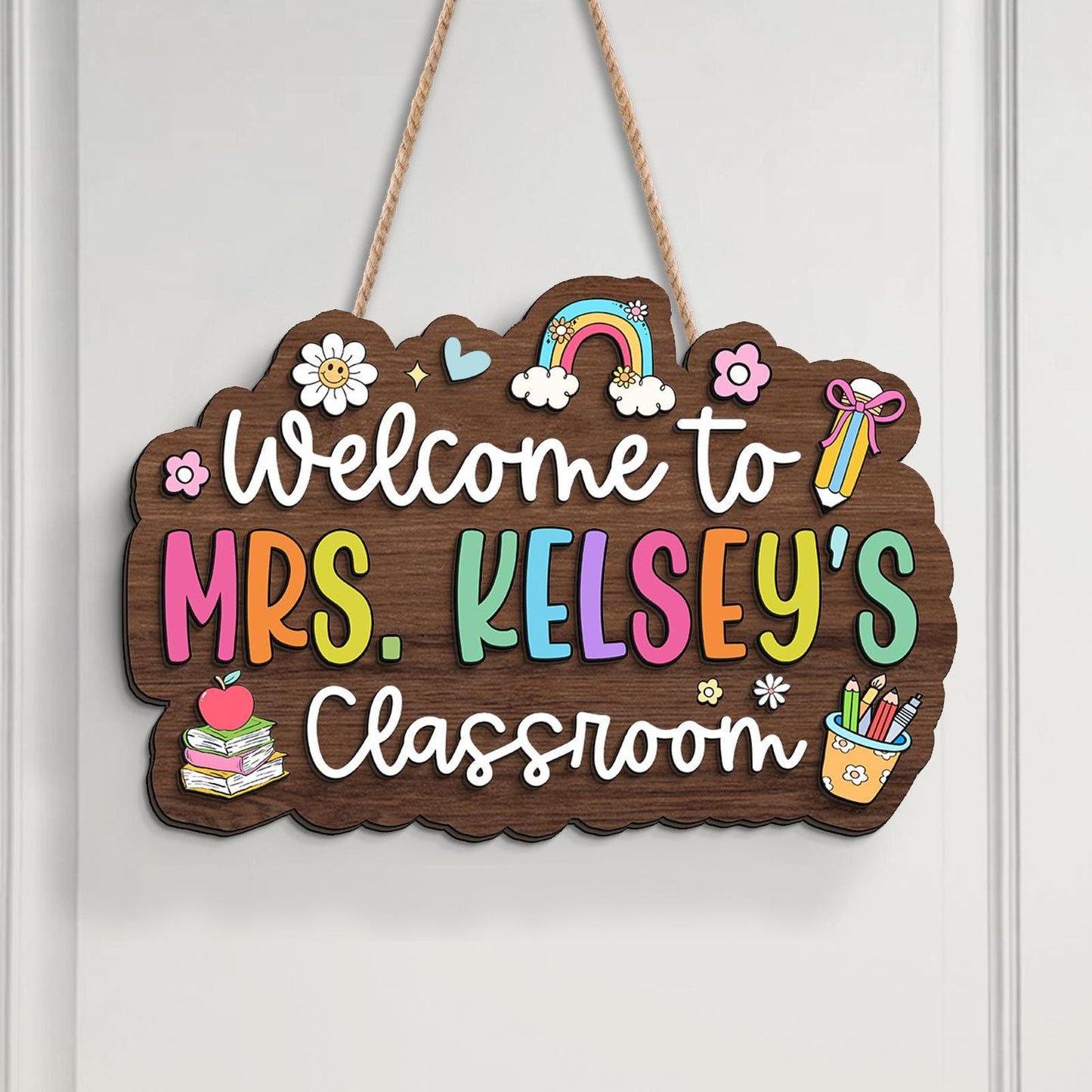 Personalized 3D Teacher Name Sign: Custom Classroom Door Hanger