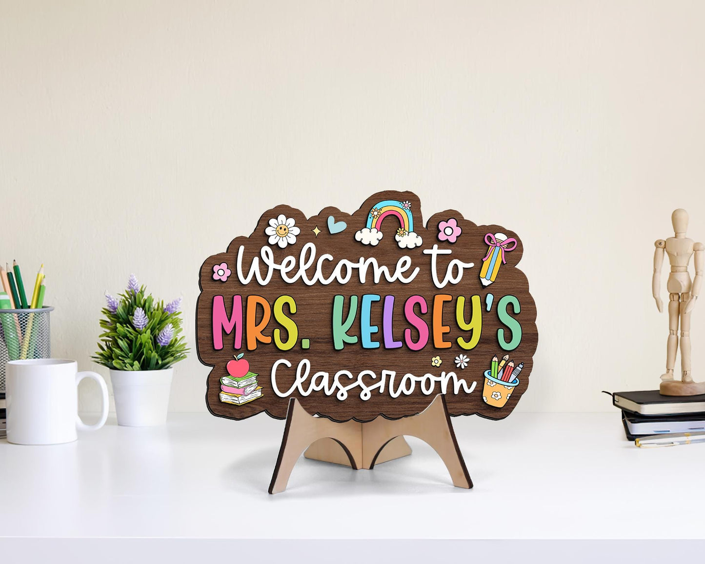 Personalized 3D Teacher Name Sign: Custom Classroom Door Hanger