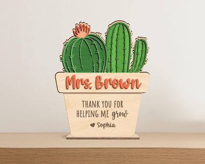 Personalized Teacher Desk Sign: Cactus Plant, Thank You Gift