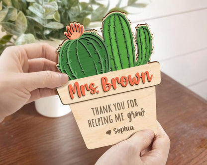 Personalized Teacher Desk Sign: Cactus Plant, Thank You Gift