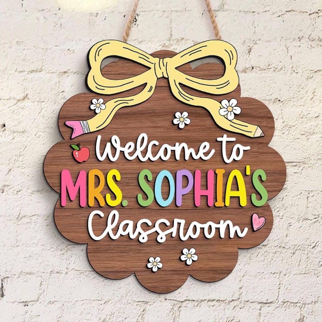 Personalized Teacher Door Sign: 3D Wooden Classroom Decor