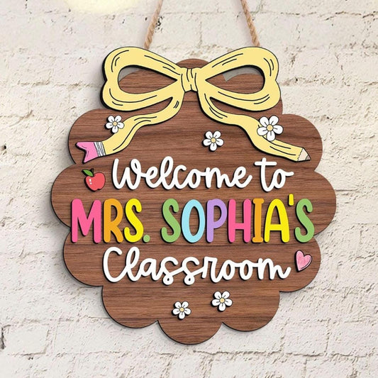 Personalized Teacher Door Sign: 3D Wooden Classroom Decor