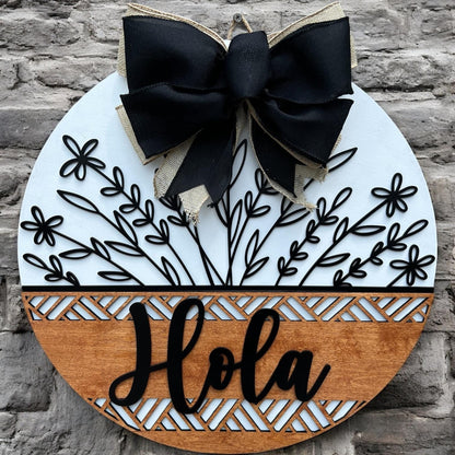 Hola front door sign|Wild flower front door sign|Wildflower door hanger|Spring door hanger|Floral door hanger|Floral front door sign