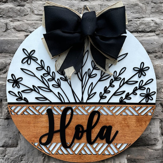 Hola front door sign|Wild flower front door sign|Wildflower door hanger|Spring door hanger|Floral door hanger|Floral front door sign