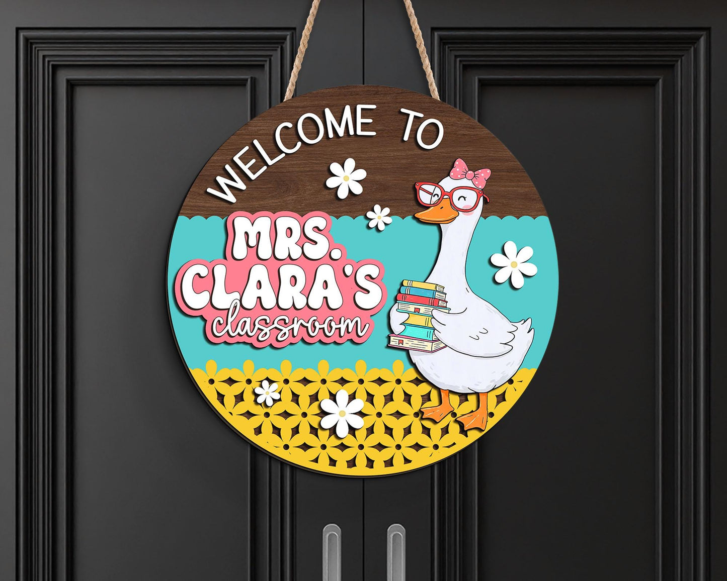 Personalized Teacher Goose Door Hanger: 3D Classroom Welcome Sign