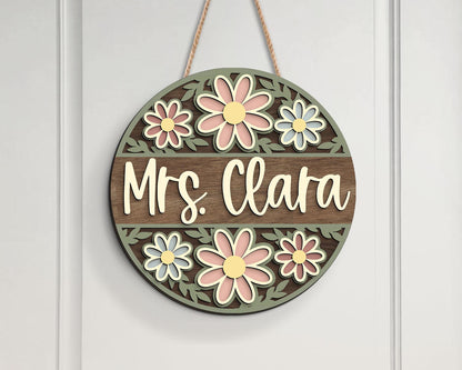 Personalized Teacher Door Sign: Retro Floral Classroom Decor