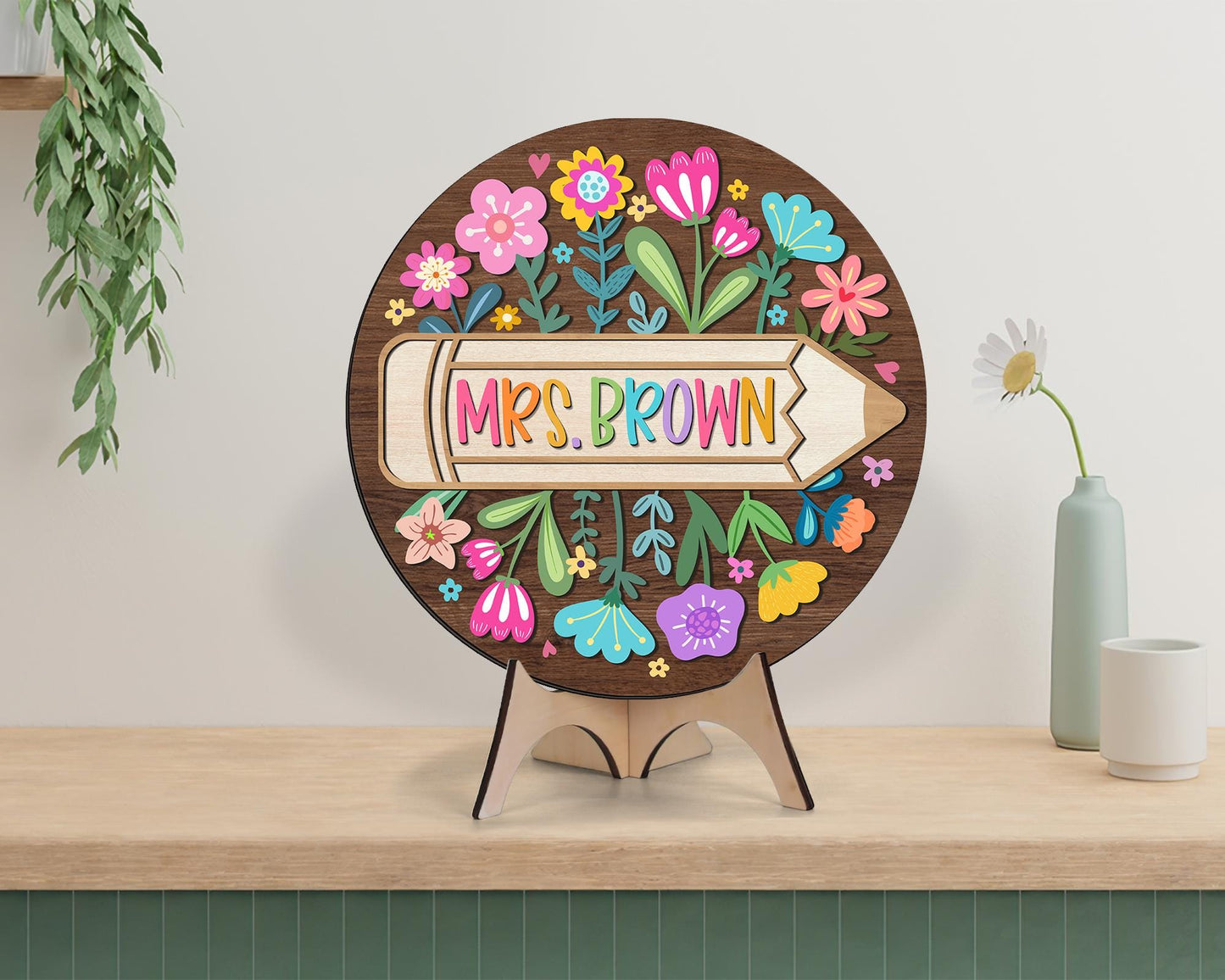 Custom 3D Teacher Door Hanger: Floral Classroom Decor