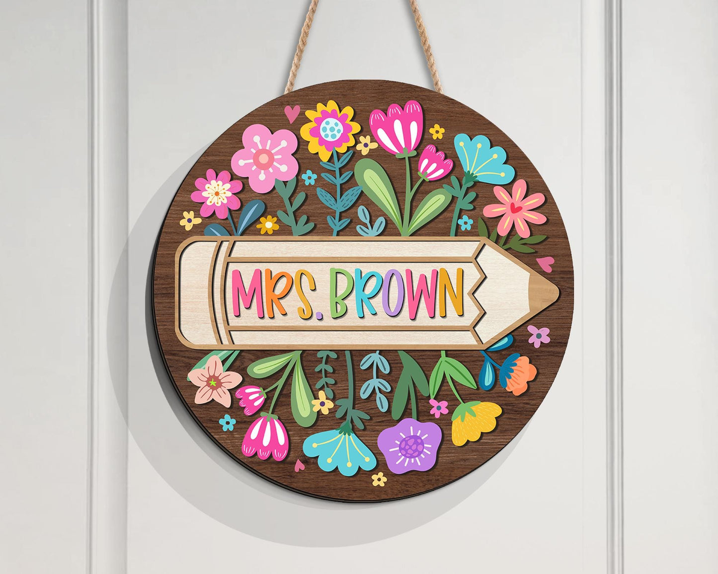 Custom 3D Teacher Door Hanger: Floral Classroom Decor