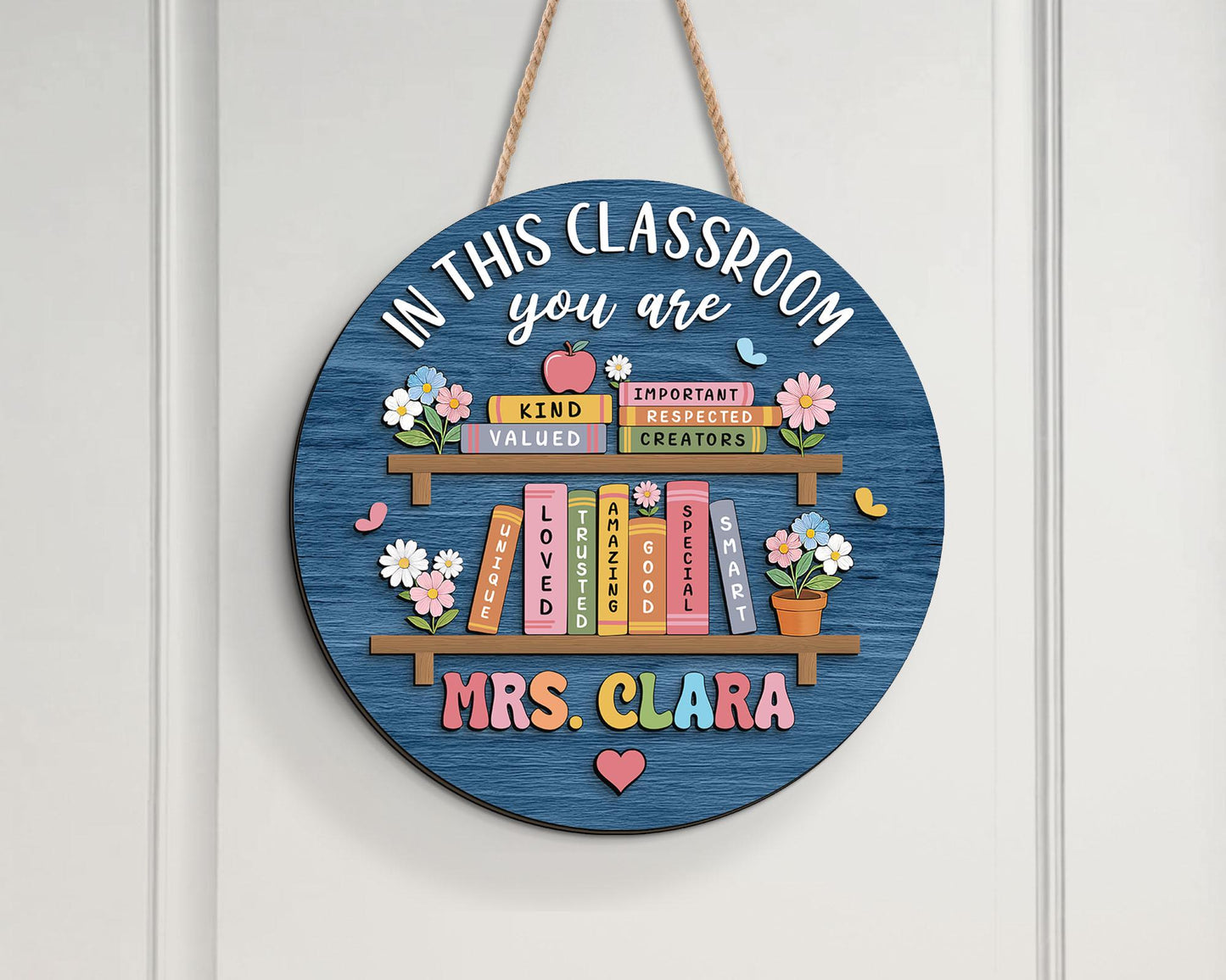 Custom Floral Teacher Door Hanger: 3D Classroom Decor Sign