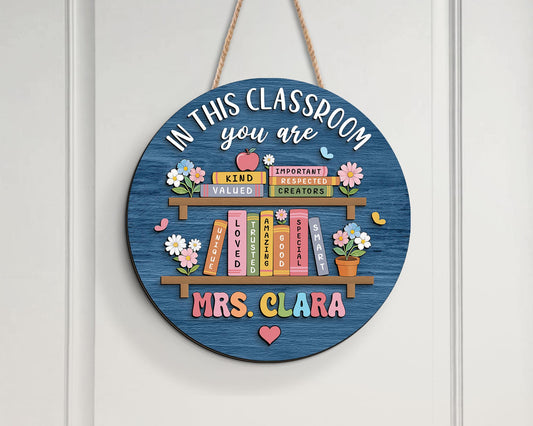 Custom Floral Teacher Door Hanger: 3D Classroom Decor Sign