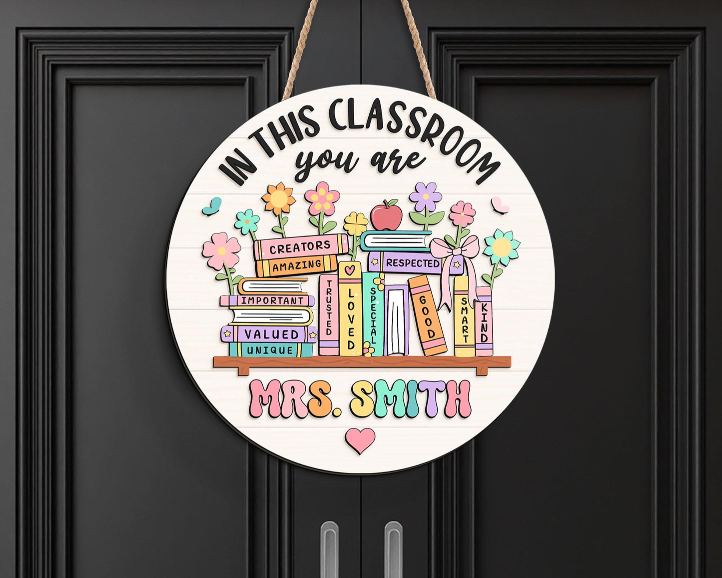 Personalized 3D Teacher Door Sign: Pastel Classroom Decor