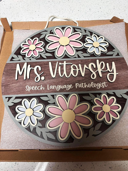 Personalized Teacher Door Sign: Retro Floral Classroom Decor