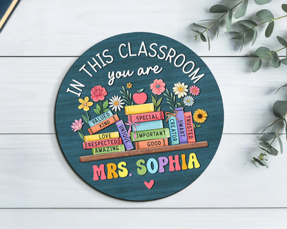 Personalized Teacher Door Sign: Custom Classroom Decor, Back to School Gift