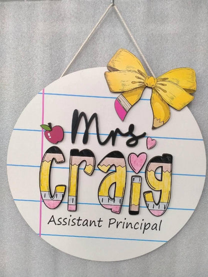 Personalized Teacher Name Sign: Custom Classroom Door Hanger