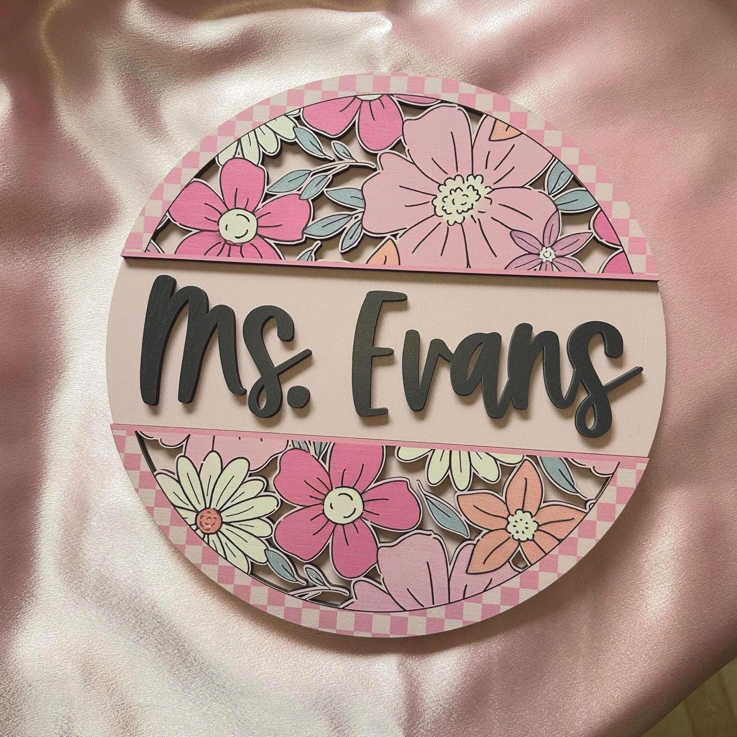 Custom 3D Teacher Door Sign: Retro Floral Classroom Decor