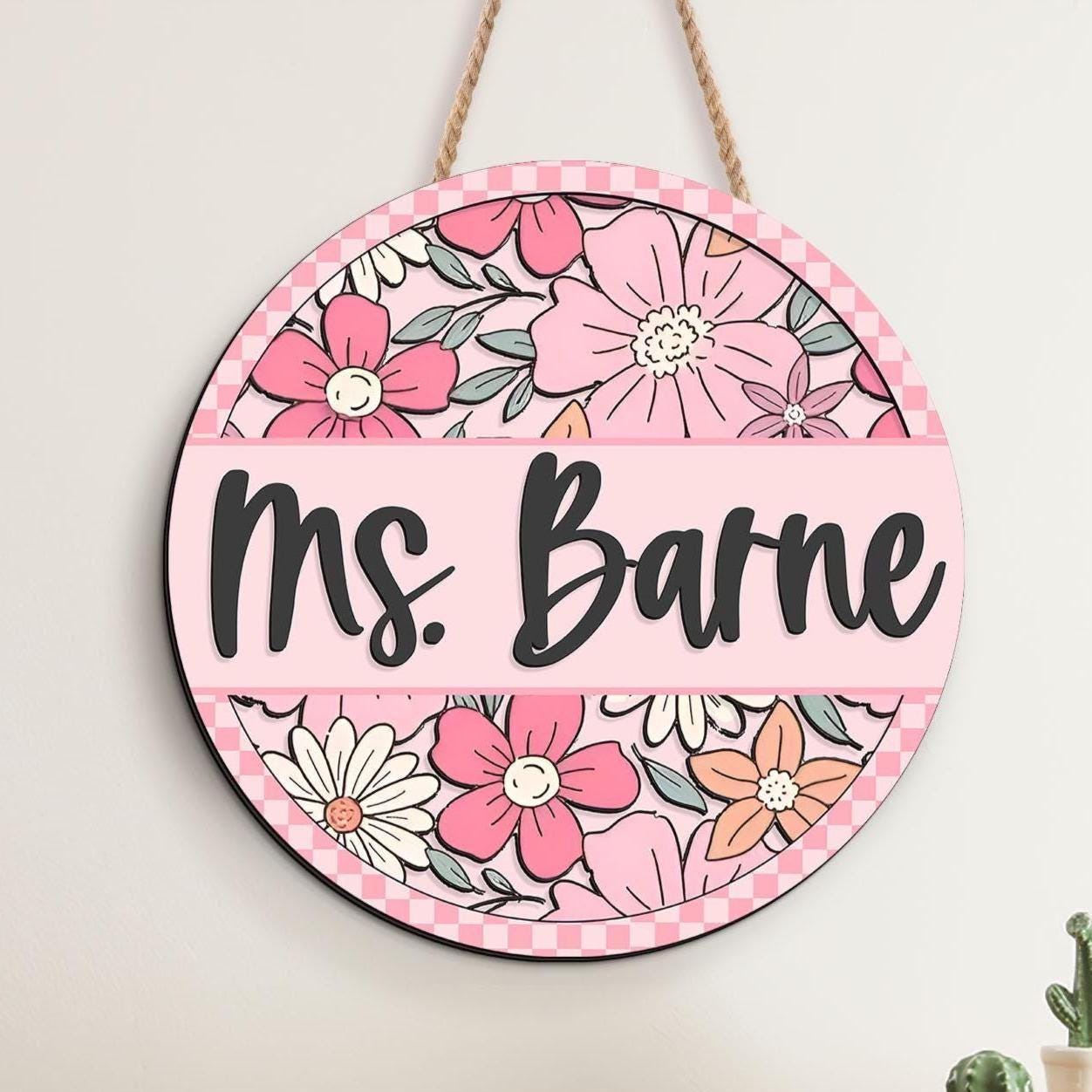 Custom 3D Teacher Door Sign: Retro Floral Classroom Decor